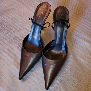 GIUSEPPE ZANOTTI MADE IN ITALY PEWTER LEATHER W/CRYSTAL ENCRUSTED HEELS WOMEN'S